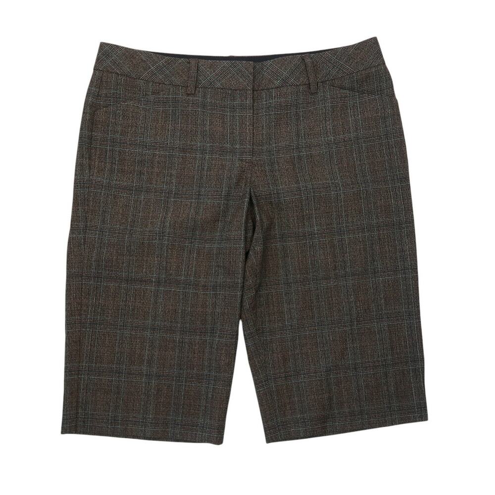 Vintage Y2K Express Editor Bermuda Trouser Shorts Grey Brown Plaid 6